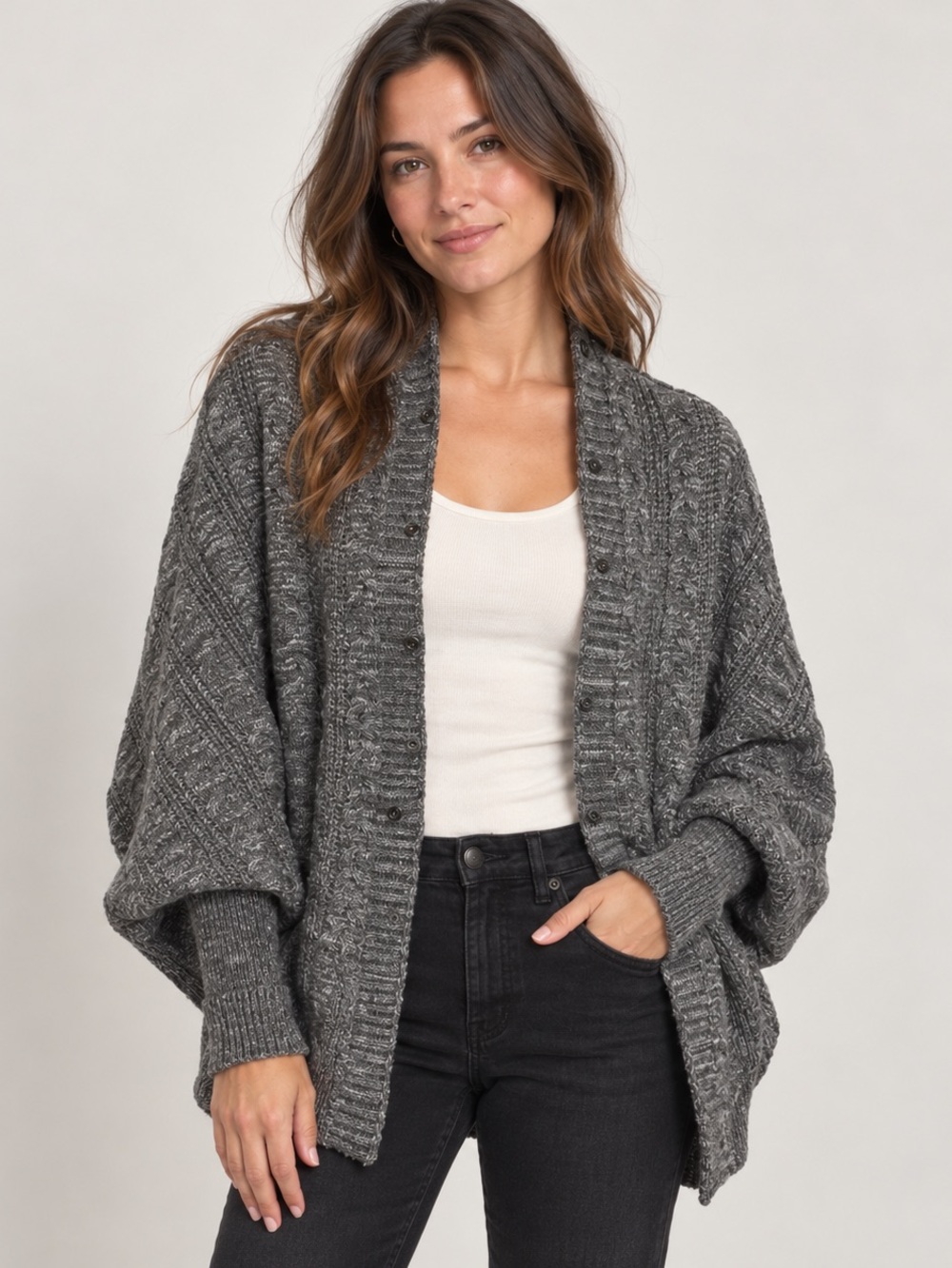 Love Token Angled Knit Cocoon Cardigan Gray Size XL
